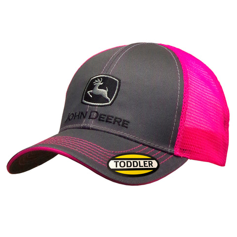 Kids grey/ hot pink mesh cap John Deere